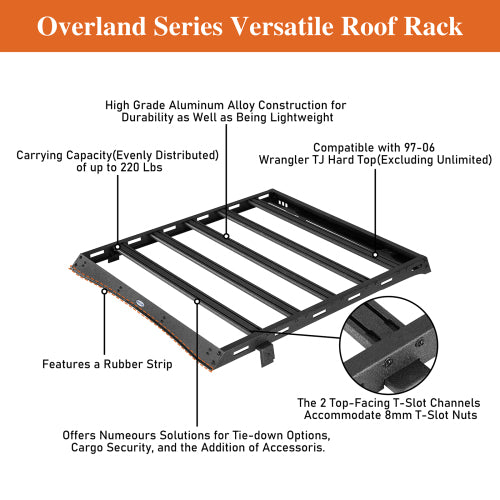 Hooke Road Jeep Wrangler Roof Rack for 1997-2006 Jeep Wrangler TJ Hardtop, Excluding Unlimited   b1038s 12