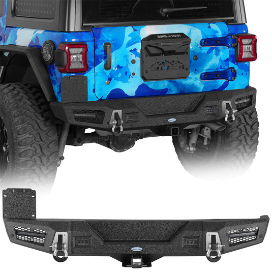 2018-2026 Jeep Wrangler JL Rear Bumper w/ Built-in Hitch Reciever Hooke Road b3110s 1
