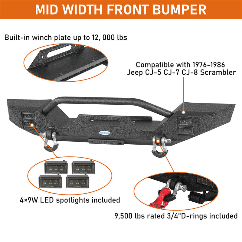 Load image into Gallery viewer, Mid-Width Front Bumper for 1976-1986 Jeep CJ-5 CJ-7 CJ-8 Scrambler Hooke Road b1091s 8
