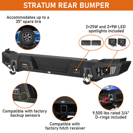 2021-2026 Ford Bronco Rear Bumper with 4 LED Lights b8952s 8