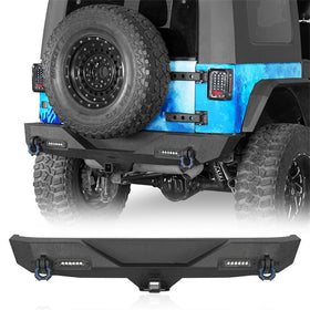 HookeRoad Different Trail Rear Bumper w/Hitch Receiver & LED Lights for 2007-2018 Jeep JK b2030s 1