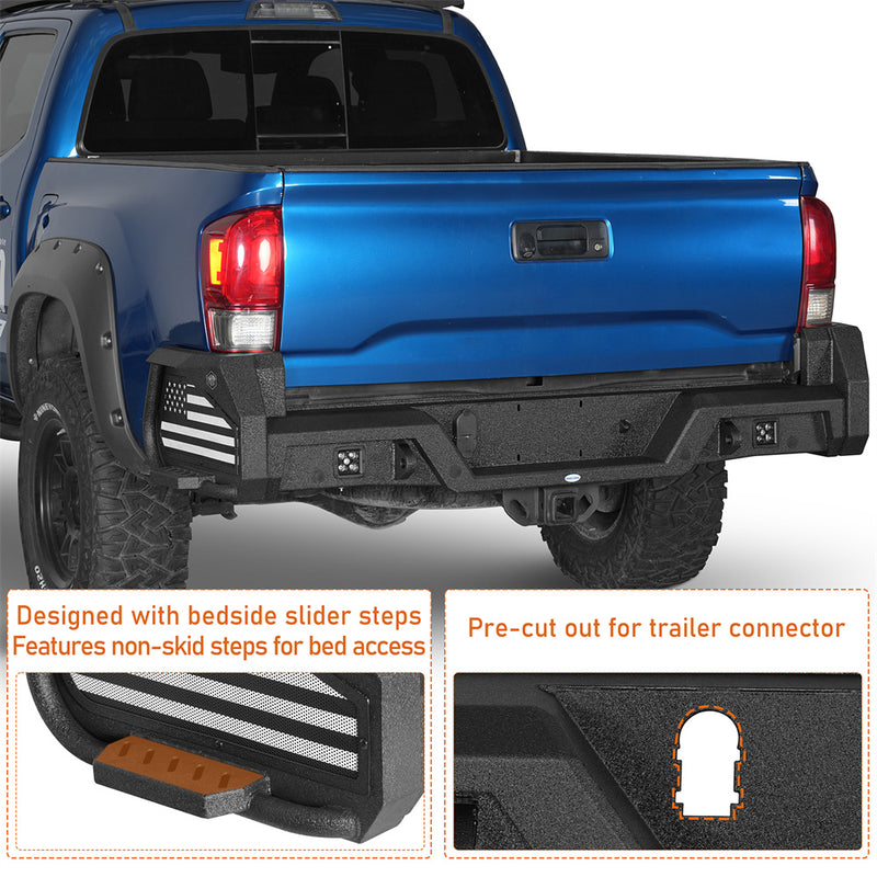 Load image into Gallery viewer, Rear Bumper w/ Bedside Slider Steps for 2016-2023 Toyota Tacoma Hooke Road b4234s 5
