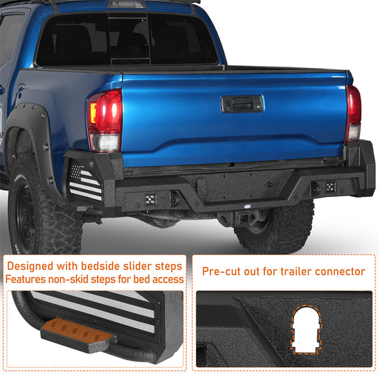 Rear Bumper w/ Bedside Slider Steps for 2016-2023 Toyota Tacoma Hooke Road b4234s 5