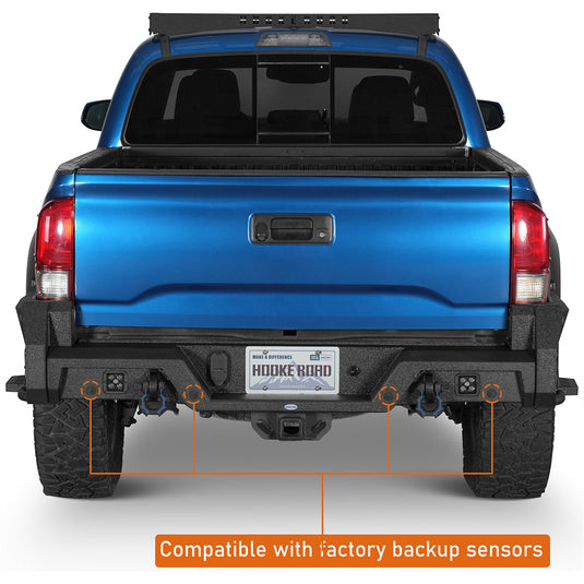 Rear Bumper w/ Bedside Slider Steps for 2016-2023 Toyota Tacoma Hooke Road b4234s 6