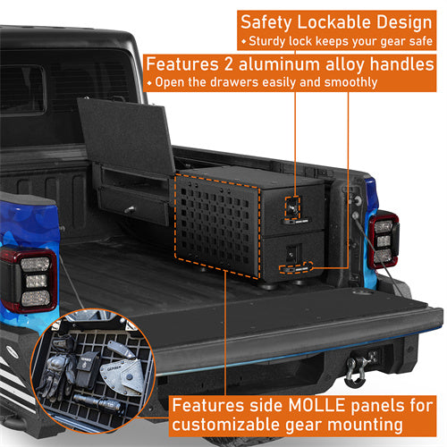 Load image into Gallery viewer, Hooke Road Truck Bed Drawer Storage​ &amp; Side Box Set for Gladiator/ Tacoma/Colorado/Canyon b9918s 7
