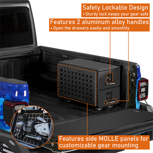 Hooke Road Truck Bed Drawer System for Jeep JT/Toyota Tacoma/Chevy Colorado/GMC Canyon b9917s 9