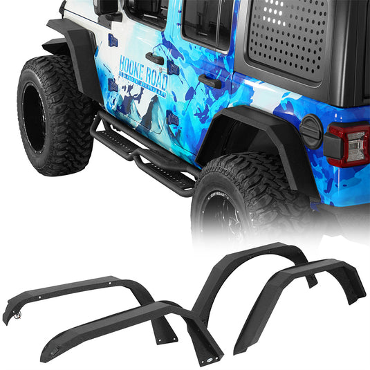 Flat Front Fender Flares w/ LED Turn Signal Lights For 2018-2026 Jeep Wrangler JL - Hooke Road