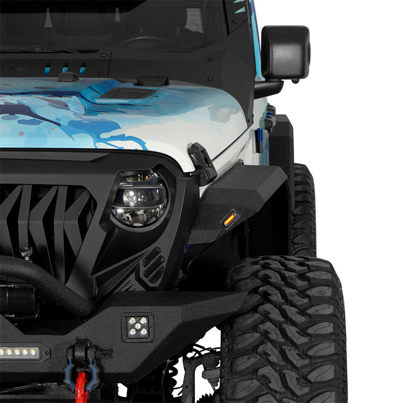 Load image into Gallery viewer, Flat Front Fender Flares w/ LED Turn Signal Lights For 2018-2026 Jeep Wrangler JL - Hooke Road
