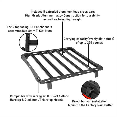 Jeep Wrangler JL & Gladiator JT Aluminum Luggage Rack Roof Rack 4x4 Jeep Parts - Hooke Road b3047 15