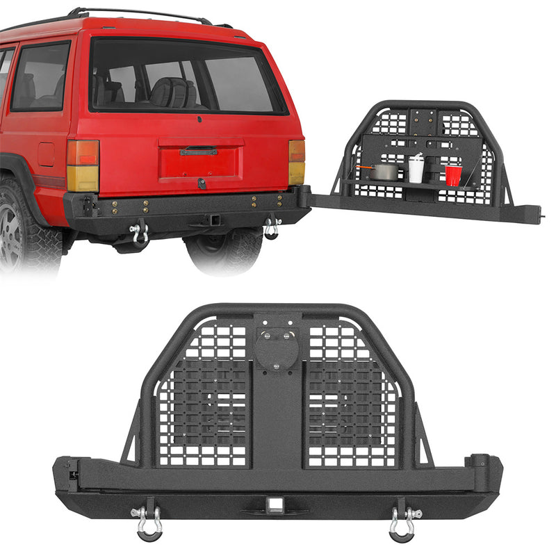 Load image into Gallery viewer, Jeep Cherokee XJ Rear Bumper w/ Swing Out Tire Carrier &amp; Foldable Table b9030 1

