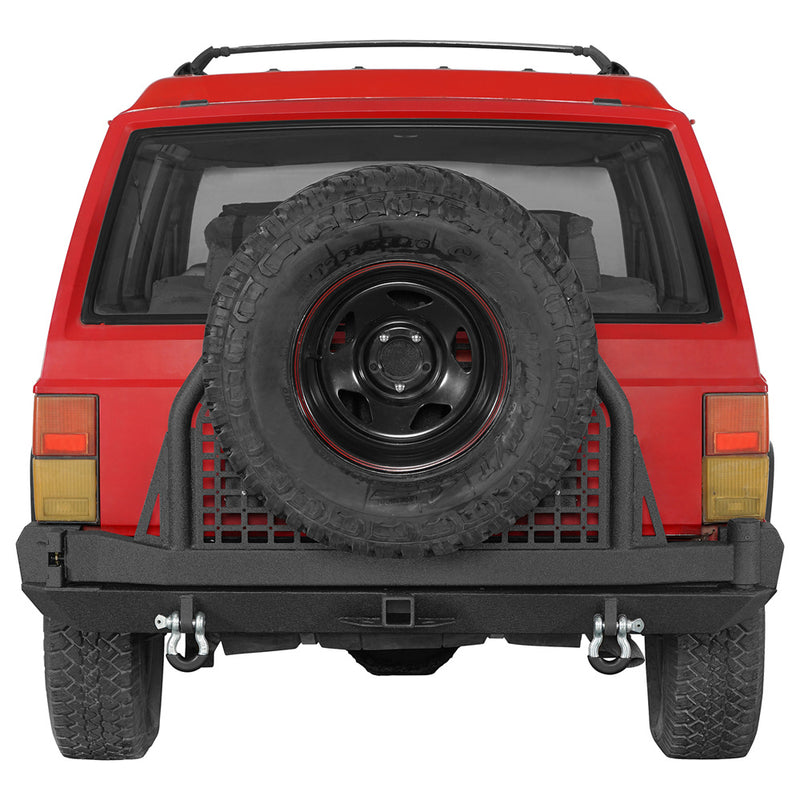 Load image into Gallery viewer, Jeep Cherokee XJ Rear Bumper w/ Swing Out Tire Carrier &amp; Foldable Table b9030 2
