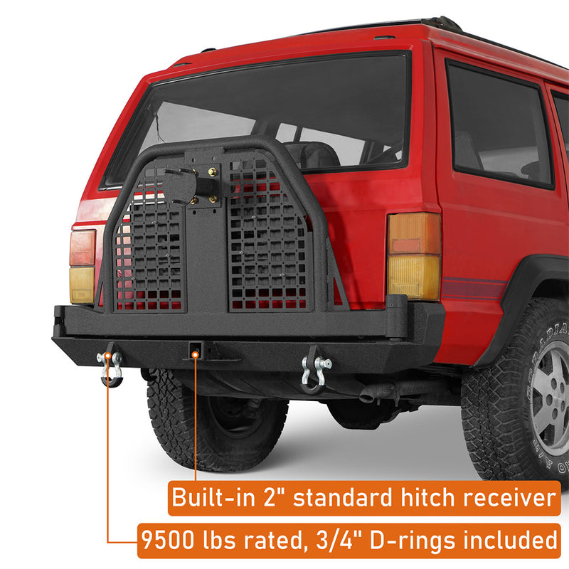 Load image into Gallery viewer, Jeep Cherokee XJ Rear Bumper w/ Swing Out Tire Carrier &amp; Foldable Table b9030 7
