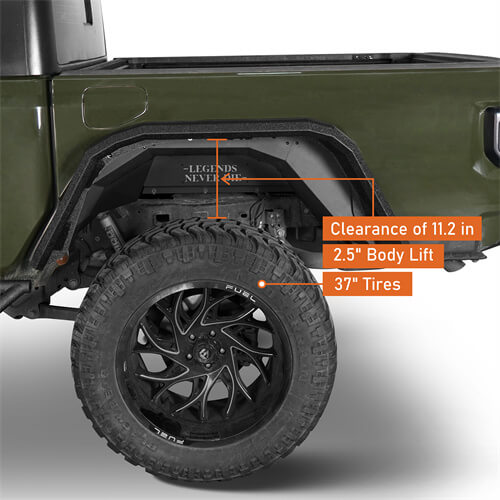 2020-2023 Jeep Gladiator JT Steel Flat Rear Fender Flares - Hooke Road b7016s 6