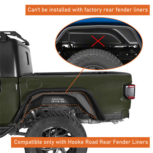 2020-2023 Jeep Gladiator JT Steel Flat Rear Fender Flares - Hooke Road b7016s 7