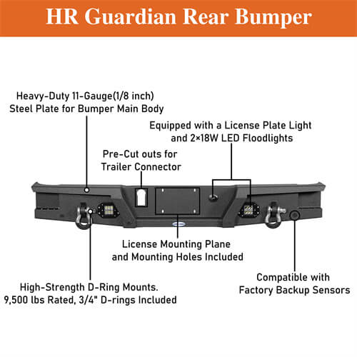 HookeRoad Jeep Gladiator Rear Bumper for 2020-2024 Jeep Gladiator JT b7003s 14