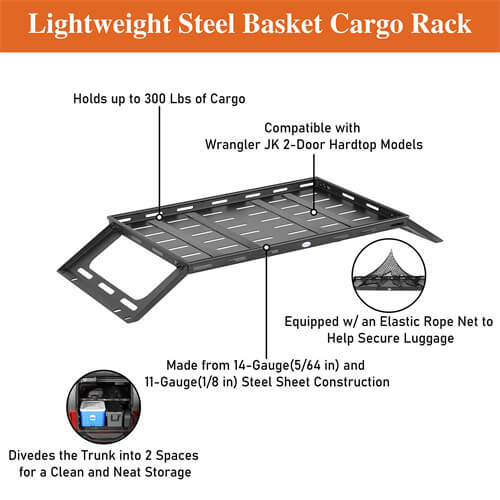 Jeep JK Interior Cargo Basket Storage For 2-Door Jeep Wrangler Parts - Hooke Road b20996s 10