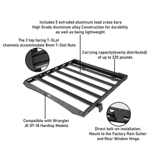 Load image into Gallery viewer, Jeep Wrangler JK Aluminum Luggage Rack Roof Rack 4x4 Jeep Parts - Hooke Road b2078 21
