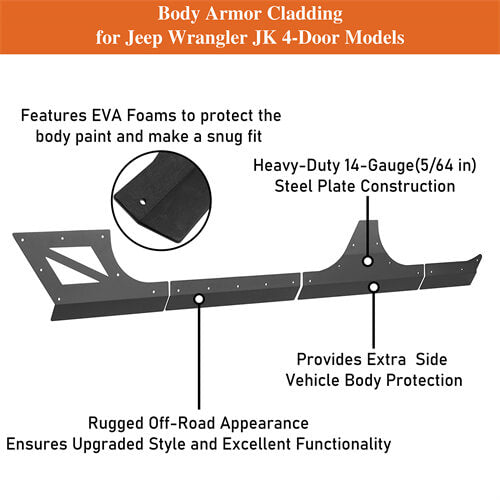 HookeRoad Jeep JK Body Armor Cladding for 2007-2018 Jeep Wrangler JK 4-Door b2045s 12