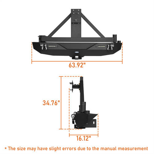 HookeRoad Jeep JK Rear Bumper w/Tire Carrier & Hitch Receiver for 2007-2018 Jeep Wrangler JK  b2029s 9