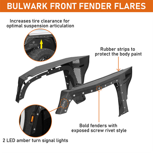 Hooke Road Front Fender Flares w/ Turn Signal Lights (07-18 Jeep Wrangler JK)