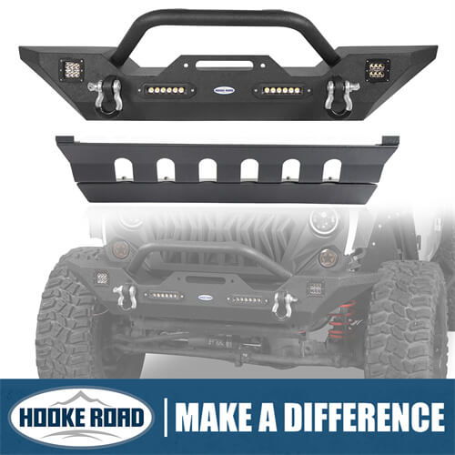 HookeRoad Jeep JK Mid Width Front Bumper & Front Skid Plate for 2007-2018 Jeep Wrangler JK hookeroad b20423018s 1
