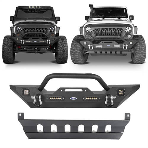 Load image into Gallery viewer, HookeRoad Jeep JK Mid Width Front Bumper &amp; Front Skid Plate for 2007-2018 Jeep Wrangler JK hookeroad b20423018s 2
