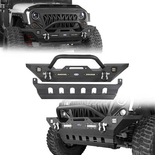 HookeRoad Jeep JK Mid Width Front Bumper & Front Skid Plate for 2007-2018 Jeep Wrangler JK hookeroad b20423018s 15
