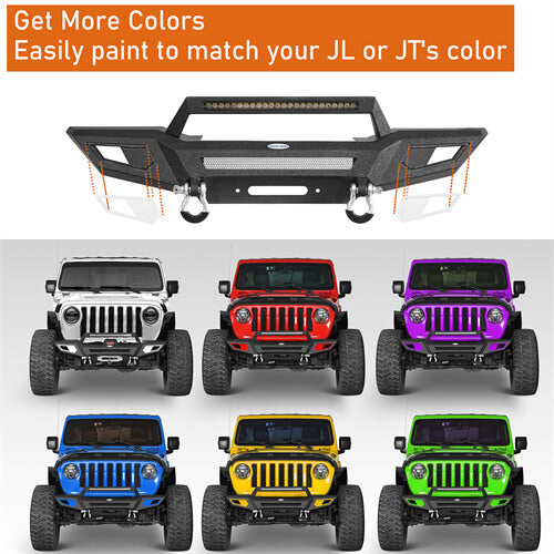 Jeep JL & JT Front Bumper 4x4 jeep parts w/Winch Plate & Light Bar- Hooke Road b3044s 16
