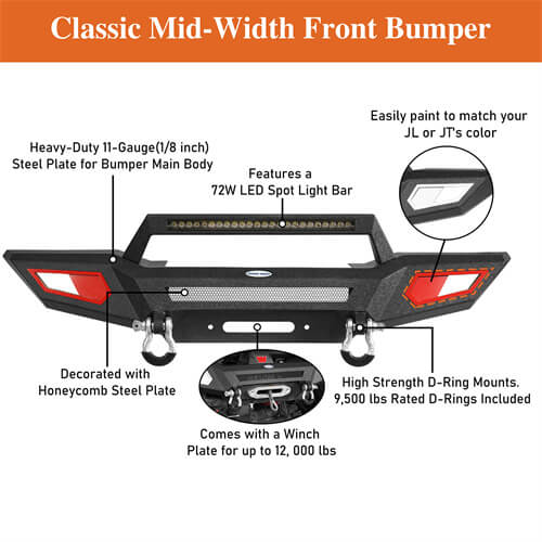 Load image into Gallery viewer, Jeep JL &amp; JT Front Bumper 4x4 jeep parts w/Winch Plate &amp; Light Bar- Hooke Road b3044s 21
