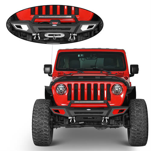 Jeep JL & JT Front Bumper 4x4 jeep parts w/Winch Plate & Light Bar- Hooke Road b3044s 6