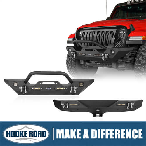 HookeRoad Jeep JL Mid Width Front Bumper & Rear Bumper for 2018-2023 Jeep Wrangler JL b30033018s 1