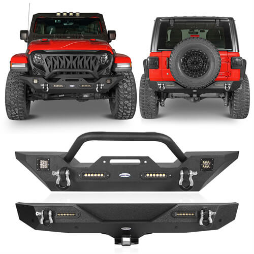 Load image into Gallery viewer, HookeRoad Jeep JL Mid Width Front Bumper &amp; Rear Bumper for 2018-2023 Jeep Wrangler JL b30033018s 2
