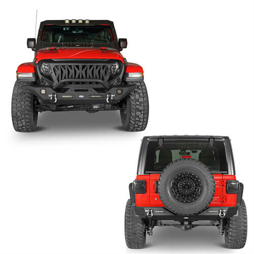 Load image into Gallery viewer, HookeRoad Jeep JL Mid Width Front Bumper &amp; Rear Bumper for 2018-2023 Jeep Wrangler JL b30033018s 12
