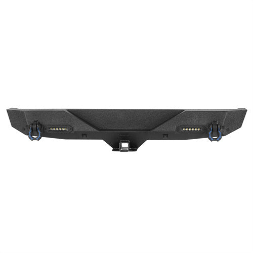 Hooke Road Black Series Rear Bumper w/2 Inch Hitch Receiver & LED Spotlights(18-25 Jeep Wrangler JL)