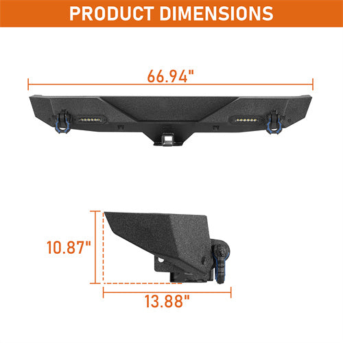 Hooke Road Black Series Rear Bumper w/2 Inch Hitch Receiver & LED Spotlights(18-25 Jeep Wrangler JL)