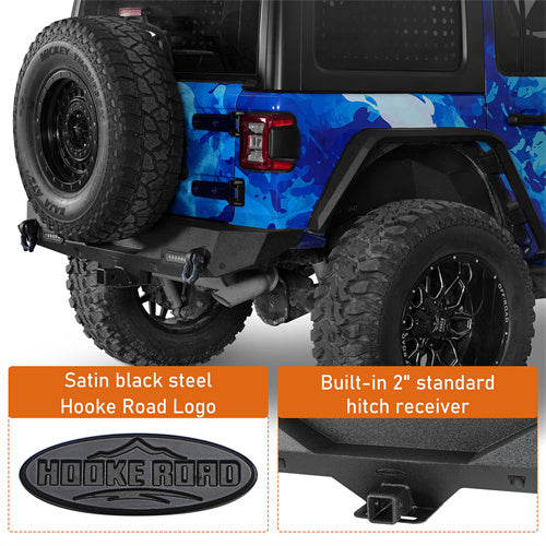 Load image into Gallery viewer, Hooke Road Black Series Rear Bumper w/2 Inch Hitch Receiver &amp; LED Spotlights(18-25 Jeep Wrangler JL)
