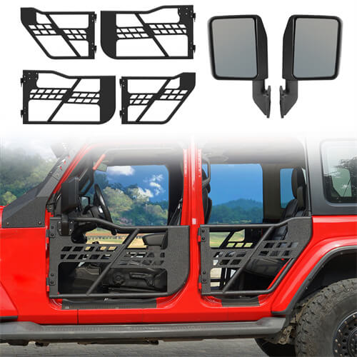 Transmotor Half Tube Doors W/ Side Mirrors For 07-18 Jeep Wrangler JK 4-Door – No Drilling Required