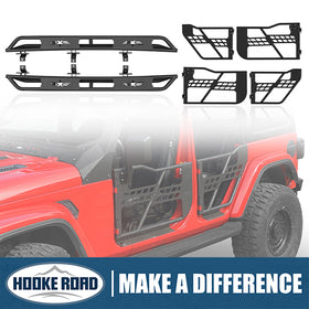 HookeRoad Jeep JT Side Steps & Tubular Half Doors for 2020-2023 Jeep Gladiator 4-Door HookeRoad HE.3009+7002 1