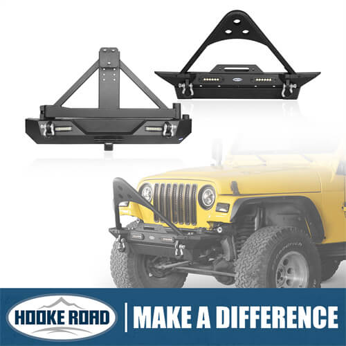 Load image into Gallery viewer, HookeRoad Jeep TJ Front &amp; Rear Bumper Combo for 1987-2006 Jeep Wrangler TJ YJ b10101013 1
