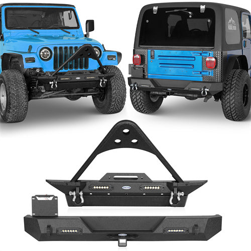 Load image into Gallery viewer, HookeRoad Jeep TJ Stinger Front Bumper &amp; Rear Bumper Combo for 1987-2006 Jeep Wrangler TJ YJ b10091013 1
