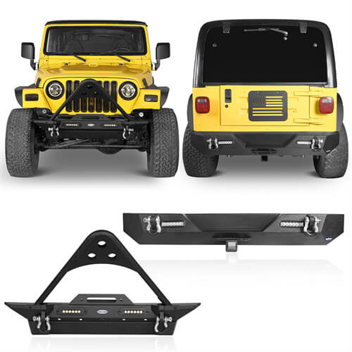 Load image into Gallery viewer, HookeRoad Jeep TJ Stinger Front Bumper &amp; Rear Bumper Combo for 1987-2006 Jeep Wrangler TJ YJ b10091013 3
