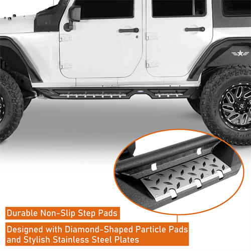 Load image into Gallery viewer, Wheel To Wheel Running Boards Side Step Bars For 2007-2018 Jeep Wrangler JK 4-Door - Hooke Road b2082s 13
