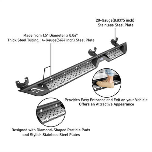 Wheel To Wheel Running Boards Side Step Bars For 2007-2018 Jeep Wrangler JK 4-Door - Hooke Road b2082s 16