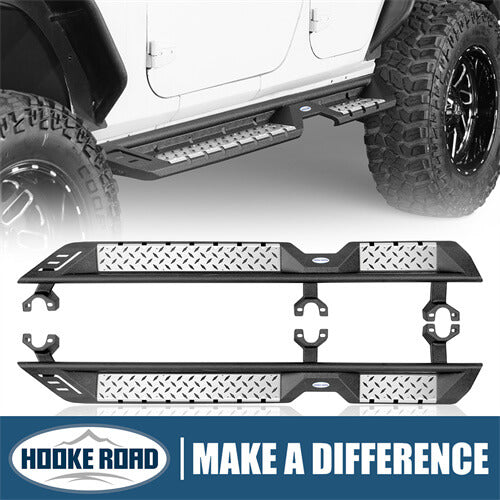 Load image into Gallery viewer, Wheel To Wheel Running Boards Side Step Bars For 2007-2018 Jeep Wrangler JK 4-Door - Hooke Road b2082s 1
