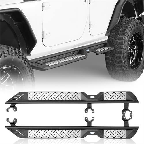 Load image into Gallery viewer, Wheel To Wheel Running Boards Side Step Bars For 2007-2018 Jeep Wrangler JK 4-Door - Hooke Road b2082s 2
