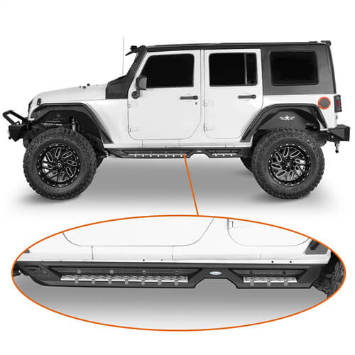 Load image into Gallery viewer, Wheel To Wheel Running Boards Side Step Bars For 2007-2018 Jeep Wrangler JK 4-Door - Hooke Road b2082s 9
