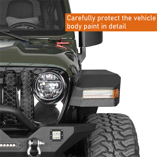 Hooke Road Wide Flat Front Fender Flares 4x4 Wheel Parts For 2018-2023 Jeep Wrangler JL & Gladiator JT  b7015s 13