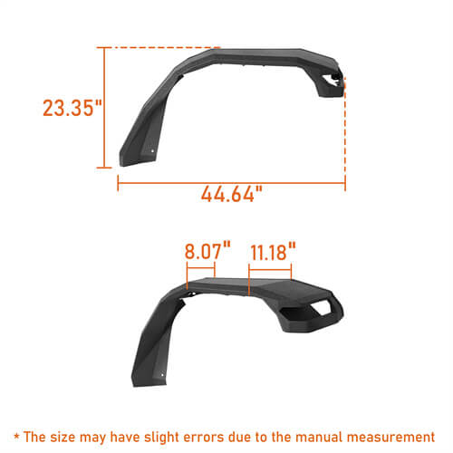 Hooke Road Wide Flat Front Fender Flares 4x4 Wheel Parts For 2018-2023 Jeep Wrangler JL & Gladiator JT  b7015s 17