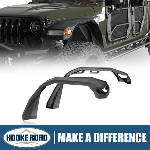 Hooke Road Wide Flat Front Fender Flares 4x4 Wheel Parts For 2018-2023 Jeep Wrangler JL & Gladiator JT  b7015s 1