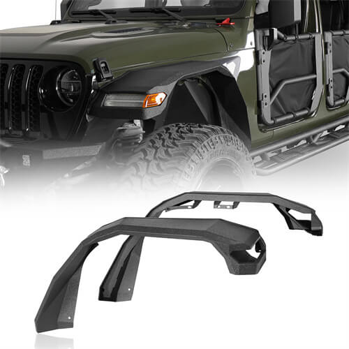 Load image into Gallery viewer, Hooke Road Wide Flat Front Fender Flares 4x4 Wheel Parts For 2018-2023 Jeep Wrangler JL &amp; Gladiator JT  b7015s 2
